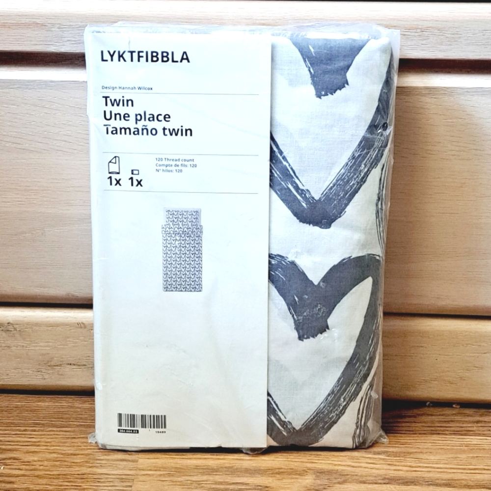 New Ikea LYKTFIBBLA Duvet Comforter Cover/Pillowcase TWIN  Heart Design Bedding